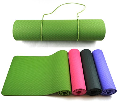 Good Times Yogamatte, TPE Matte, rutschfest, schadstofffrei, umweltfreundlich, hypoallergen und hautfreundlich, SGS geprüft, Gymnastikmatte, Fitnessmatte, Sportmatte, Trainingsmatte mit Tasche und Trageband (Grasgrün)