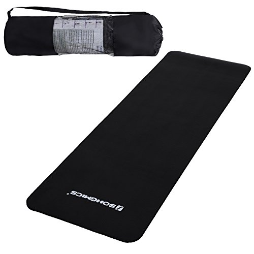 Songmics Yogamatte TÜV zertifiziert Dicke 1,5 cm mit Tragetasche Waschbar NBR 185 x 80 cm Schwarz FYG80H